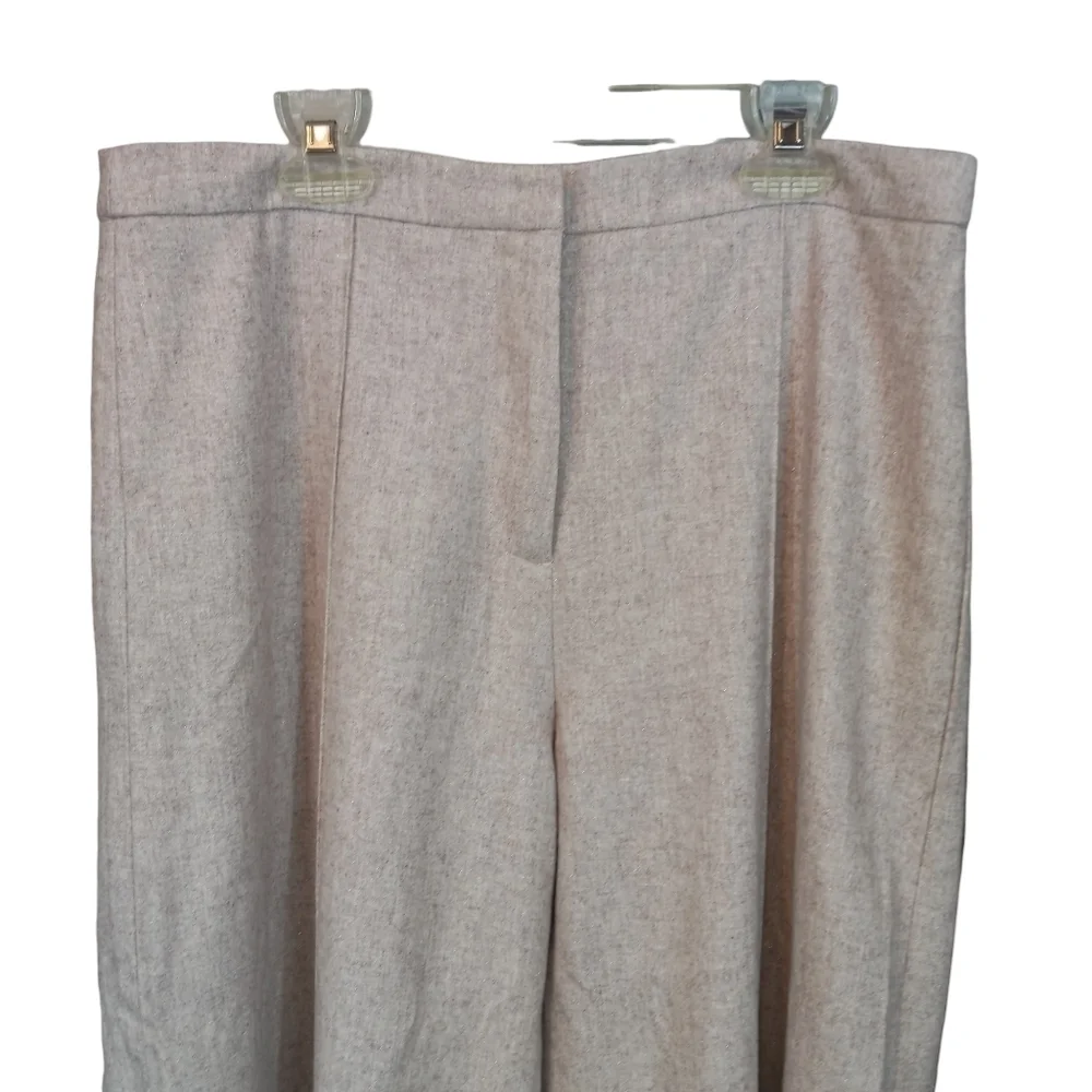 Elevenses Anthropologie Wool Blend Wide Leg Shimmer Tan Pants Size 10 - Picture 3 of 8